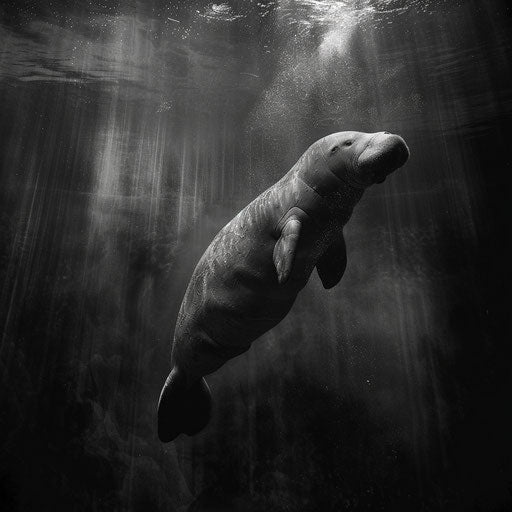 Dugong in high-contrast black and white