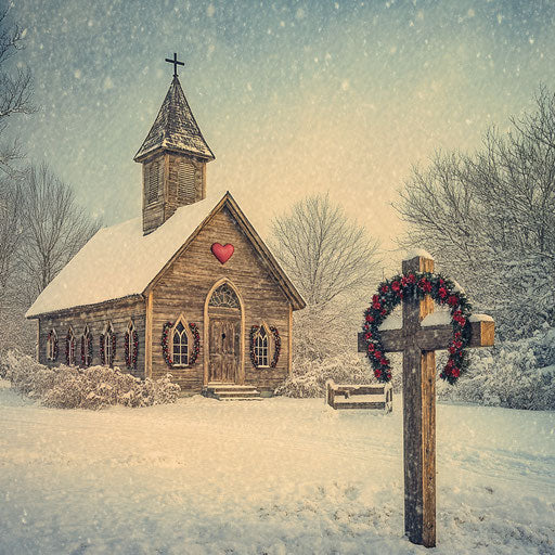 Rustic harmony with country church and wooden cross