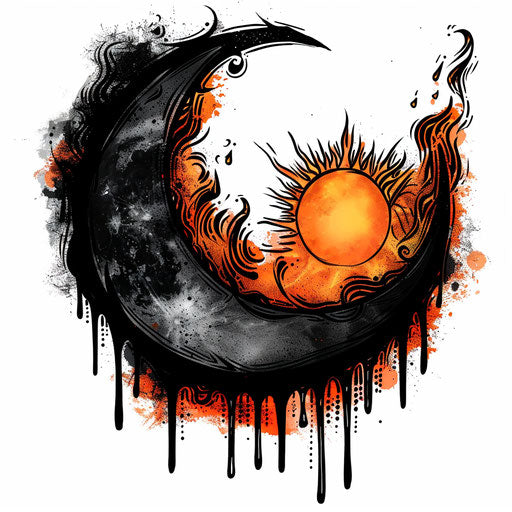 Moon eclipse over sun, fiery clipart