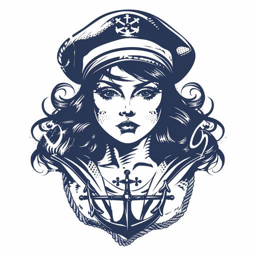 Girly nautical tattoo in flat clipart style with classic stripes