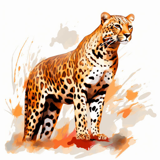 Cheetah artwork in Impressionistic style, on white background