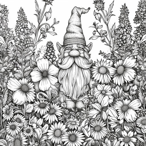 Intricate gnome garden with detailed flowers