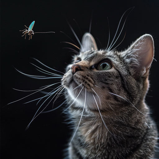 American shorthair cat gazing at an insect