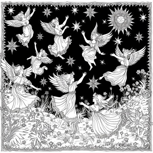 Dancing angels among the stars in the night sky