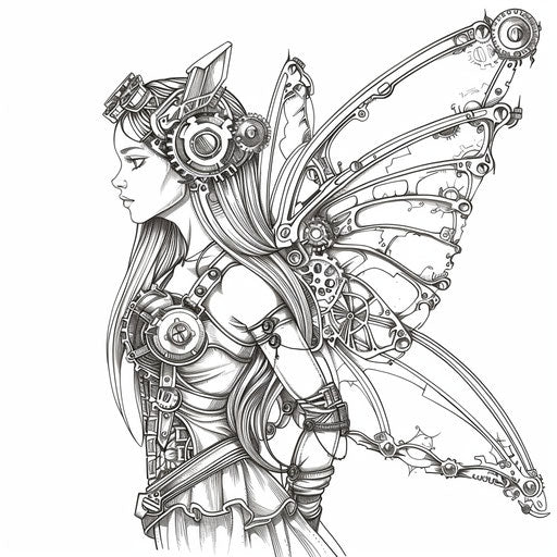 Steampunk elf with gears and mechanical wings