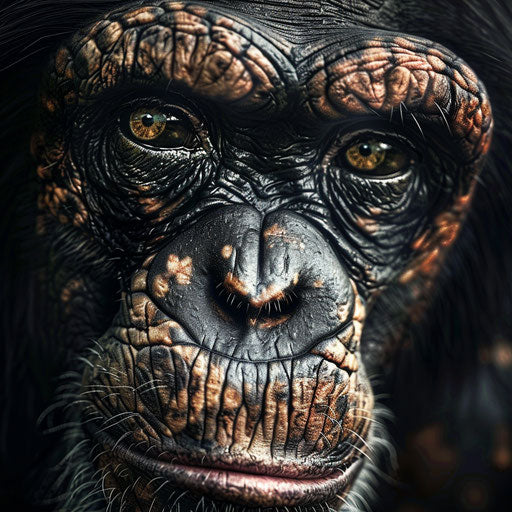 Close-up of a chimpanzee revealing intricate facial details