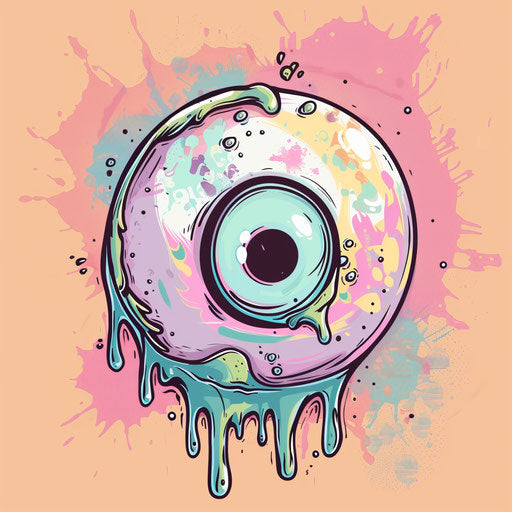 Playful tattoo sketch of a cartoon eye in cheerful pastel tones