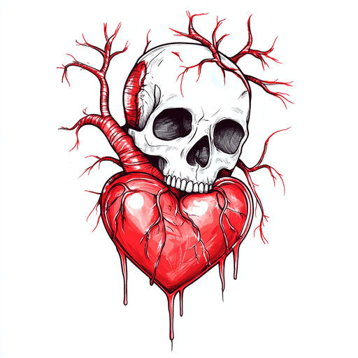 Beautiful flat tattoo artwork heartless tattoo with skull