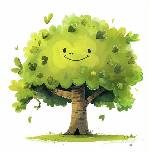 Cheerful cartoon tree with lively green branches