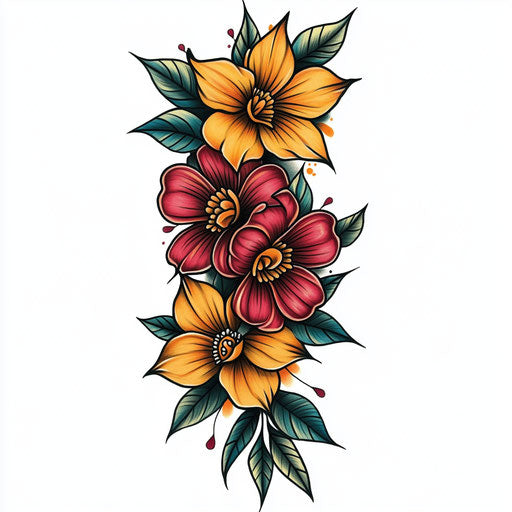 Lower leg tattoo for females in neo-traditional style with vibrant colors