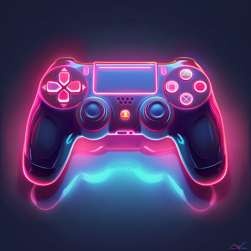 Video game controller with random flat background and ethereal glow
