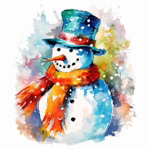 Snowman clipart in the style of Impressionistic Art, on a white background