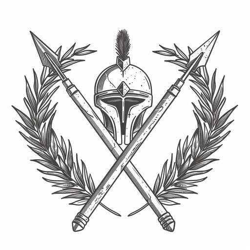 Two Spartan spears crossed with an olive wreath