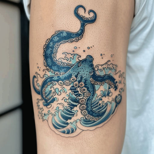 Japanese-inspired tattoo of a Kraken representing Poseidon's wrath