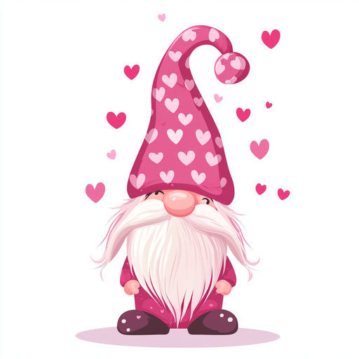 Valentine's Day gnome, pink hat with hearts