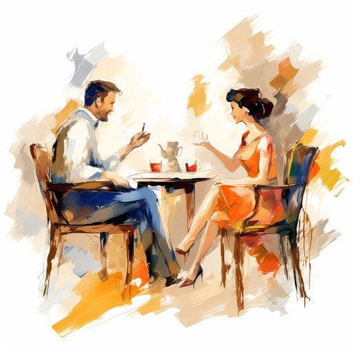 Illustration of discussion in the style of Impressionistic Art, on white background
