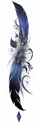 Native American feathers tattoo in dark blue silver