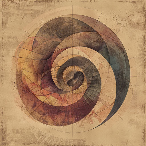 Vintage tattoo sketch of a Fibonacci pattern with a retro feel and muted color palette