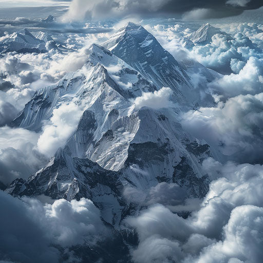 Aerial View of Mount Everest with Dramatic Clouds