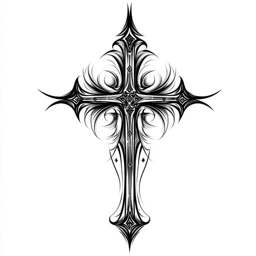 Detailed tribal cross on pure white background