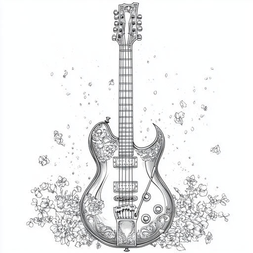 Glamorous guitar with stylish characters and accessories
