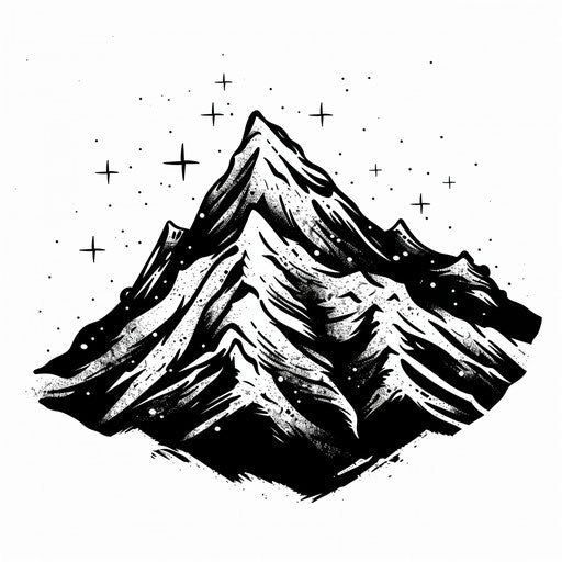 Serene flat tattoo sketch of sparkling snow on mountain peak