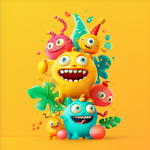 Brand logo design with whimsical characters and bright colors