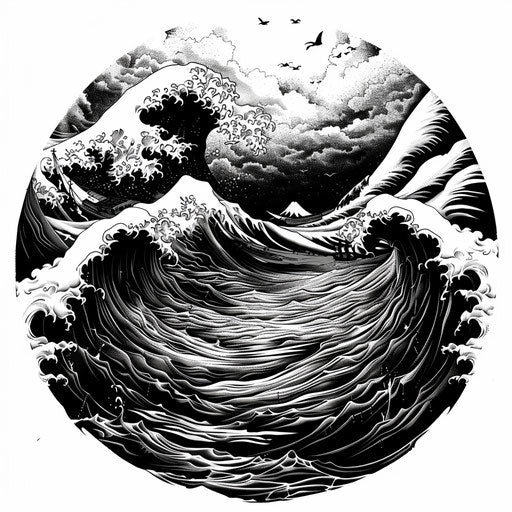 Monochrome clipart style flat tattoo sketch of the parting of the Red Sea, dramatic and powerful