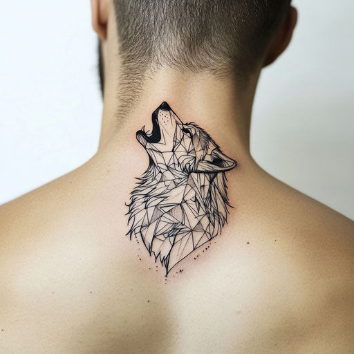 Geometric wolf howling small neck tattoo sketch