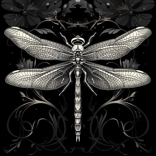 Mystical dragonfly with shadowy elements, Ruben Ireland style, Coloring page