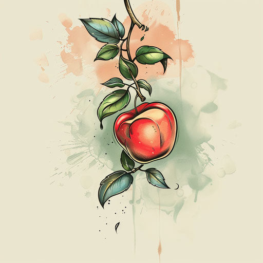 Tranquil sketch of an apple hanging from a branch
