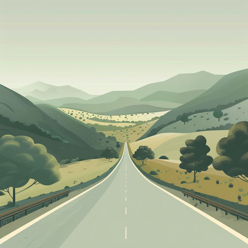 Realistic highway clipart on flat, muted olive background