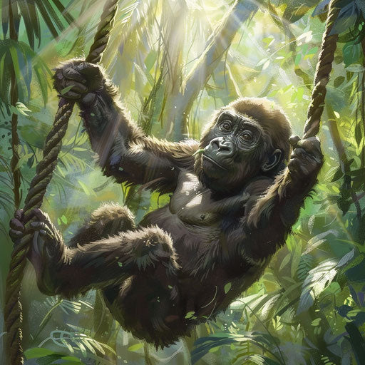 Young western lowland gorilla swinging playfully