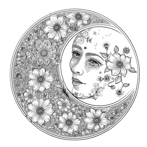 Floral mandala moon with intricate designs