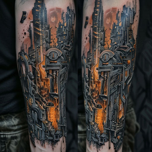 Tattoo symbols with sci-fi aesthetics
