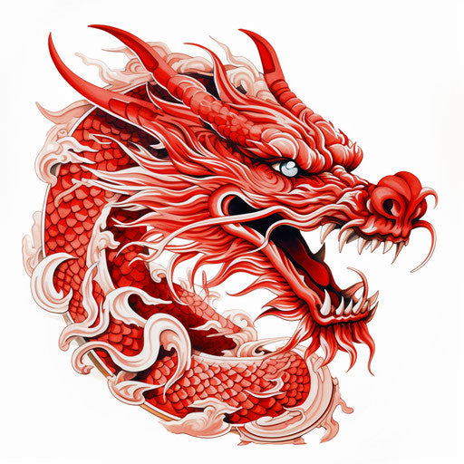 Red dragon on white background, tattoo art