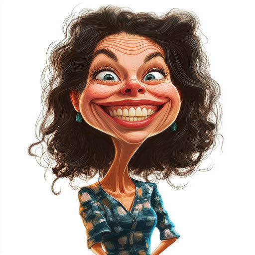 Humorous caricature of a mom with exaggerated human characteristics