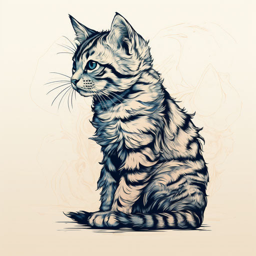 Drawing of a cat in classic wildlife tattoo style
