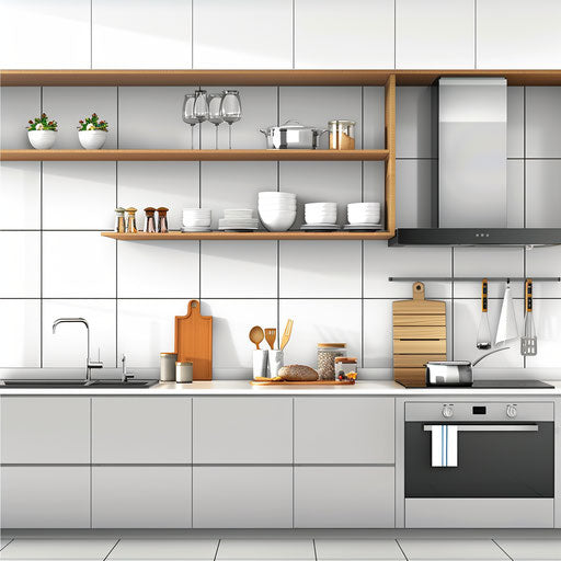 Kitchen clipart in photo realistic style on flat white background