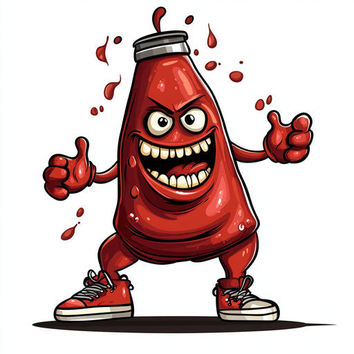 Humorous caricature of a ketchup clipart with human characteristics