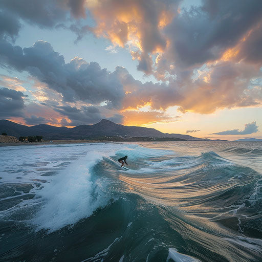 Pachia Ammo Beach, Crete: surfer under dramatic sky