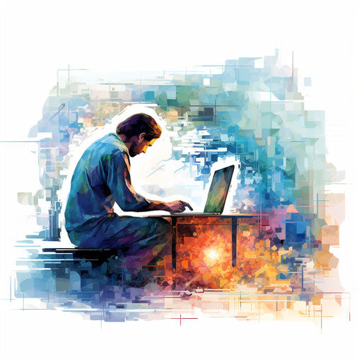 Coding clipart in the style of Impressionistic Art, on white background