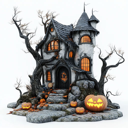 3D Halloween in photo realistic style with flat white background, isolated clipart
