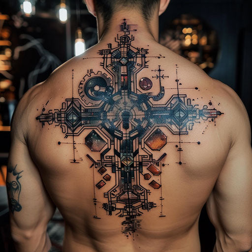 Futuristic tattoo for men with cosmic elements