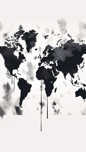 Black and white world map on white background, maya lin style