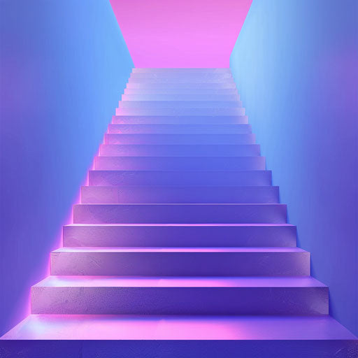 Steps clipart in photo realistic style with a flat random background, ethereal glow and soft edges