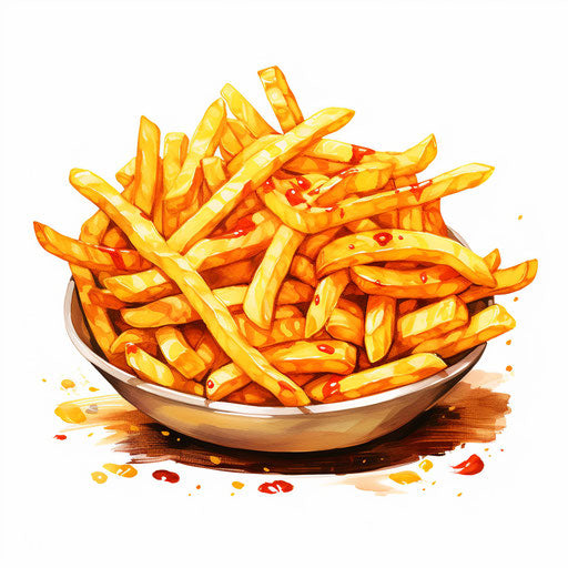 French fries clipart in Impressionistic Art style on white