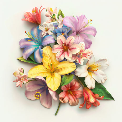 Photorealistic spring flowers clipart on flat white background