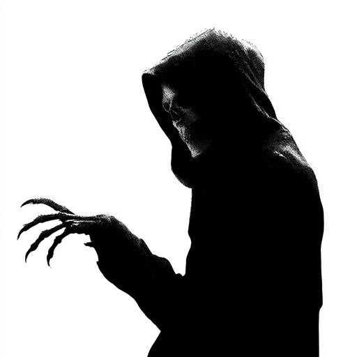 Silhouette of a menacing figure with a skeletal face