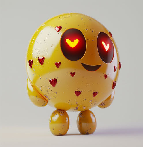 Emoticide with hearts on white, dark yellow and crimson style
